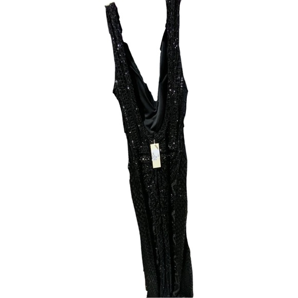 Gatsby Lady Women’s 🌸Long Illusion🌸 V-Neck Embellished Black Dress - 4 - Picture 3 of 11